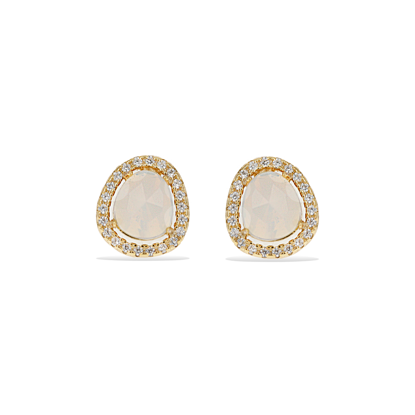 Opal Halo Gemstone Earrings in Gold - Alexandra Marks Jewelry