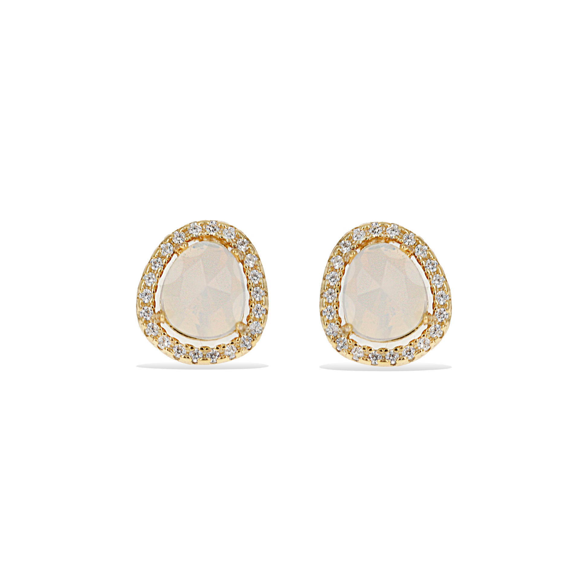 Opal Halo Gemstone Earrings in Gold - Alexandra Marks Jewelry