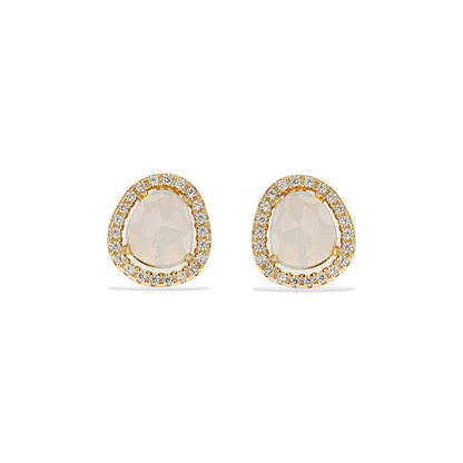 Opal Halo Gemstone Earrings in Gold - Alexandra Marks Jewelry