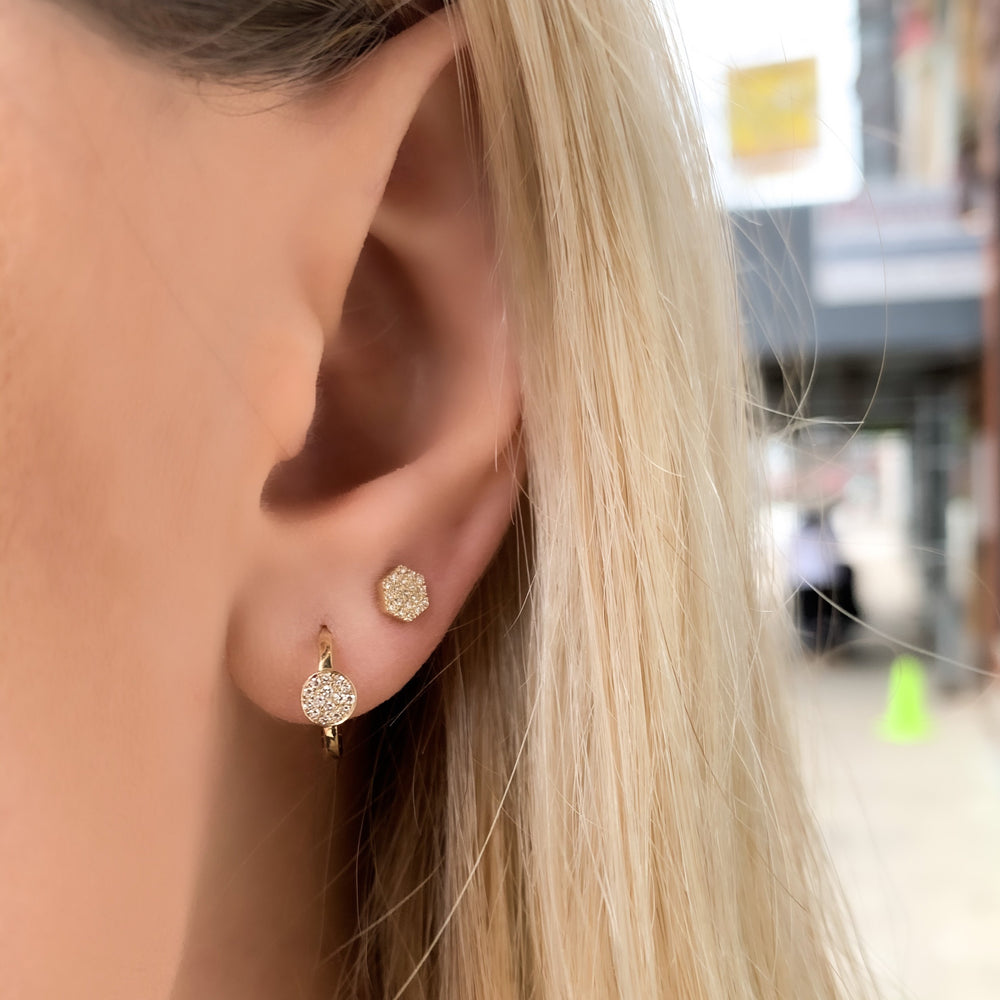 Alexandra Marks | Petite Diamond Disc Huggie Hoop Earrings in 14kt Gold
