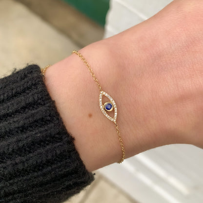 Dainty 14kt gold and diamond evil eye charm bracelet