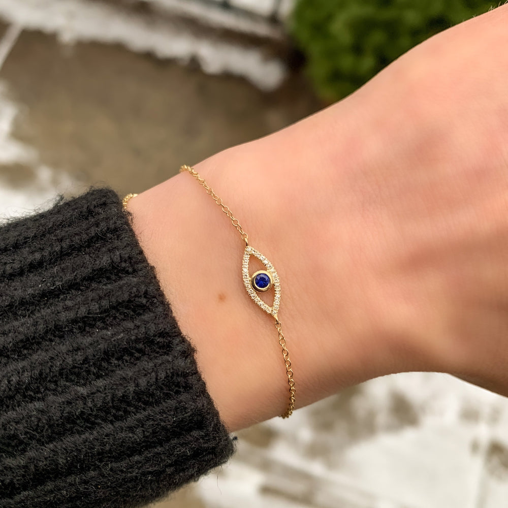 Alexandra Marks - diamond & sapphire evil eye bracelet, 14kt gold