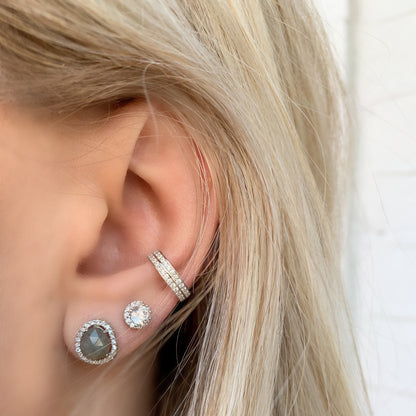 Alexandra Marks wearing her Labradorite Gemstone Stud Earrings in Sterling Silver