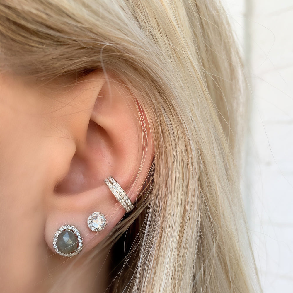 
            
                Load image into Gallery viewer, Alexandra Marks wearing her Labradorite Gemstone Stud Earrings in Sterling Silver
            
        