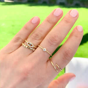 
            
                Load image into Gallery viewer, Alexandra Marks - Stacking our dainty gold rings with our small evil eye gold ring
            
        
