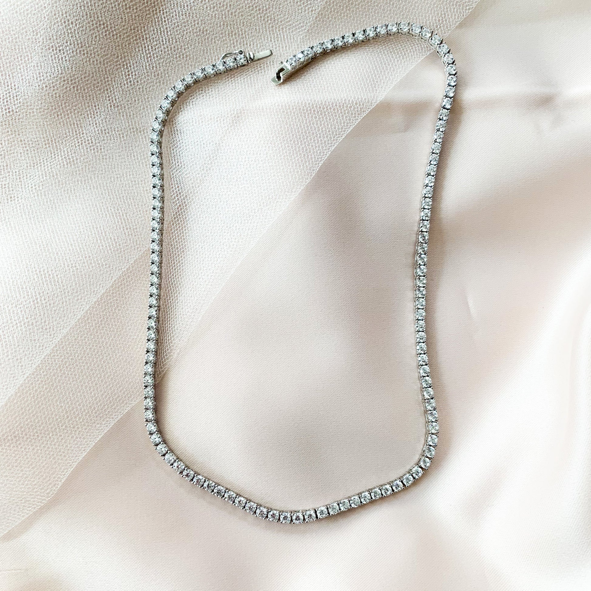 Everday Diamond Like Tennis Necklace in Sterling Silver from Alexandra Marks Jewelry