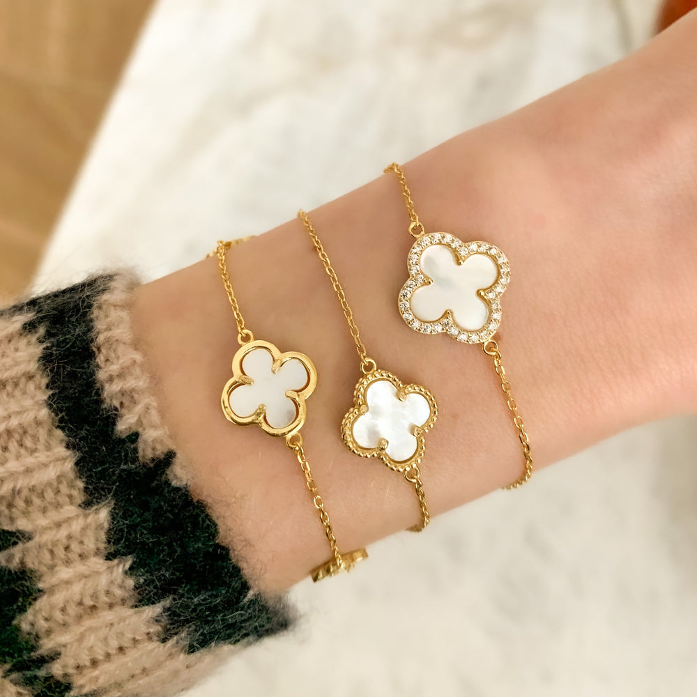 Designer White Pearl Clover Bracelet | Alexandra Marks Jewelry Silver