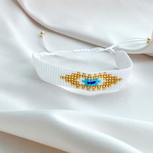 White Evil Eye Beaded Bracelet | Alexandra Marks Jewelry