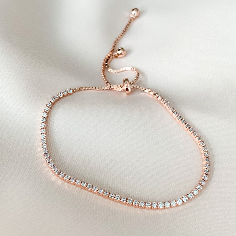 
            
                Load image into Gallery viewer, Alexandra Marks Jewelry - Thin Rose Gold CZ Wedding Bridal Bracelet
            
        