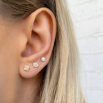 Alexandra Marks wearing the petite halo diamond stud earrings