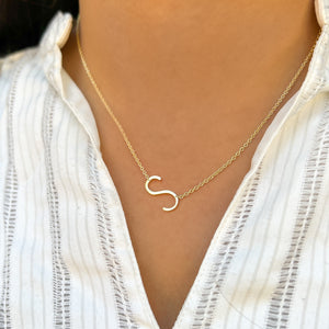 Gold Simple Letter S Initial Necklace - Alexandra Marks Jewelry