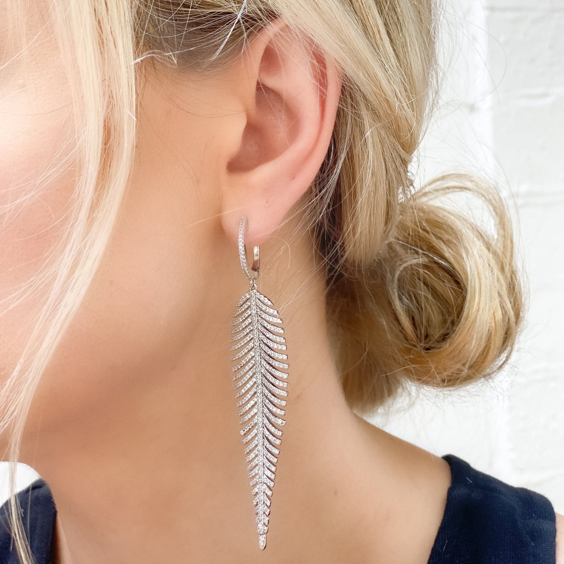 Jewelry Earrings Silver Feather Earrings Designer Cz Feather