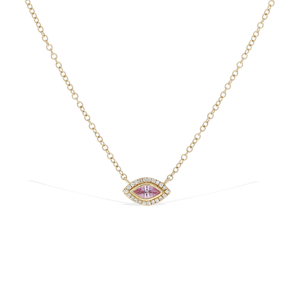 Pink Sapphire Evil Eye Gold Necklace from Alexandra Marks Jewelry
