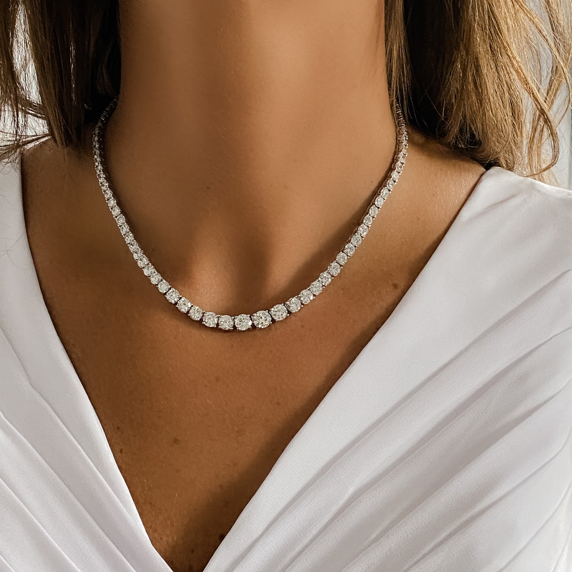 Graduated Cubic Zirconia Tennis Necklace Alexandra Marks Jewelry