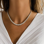 Wearing the graduated CZ tennis necklace from Alexandra Marks Jewelry