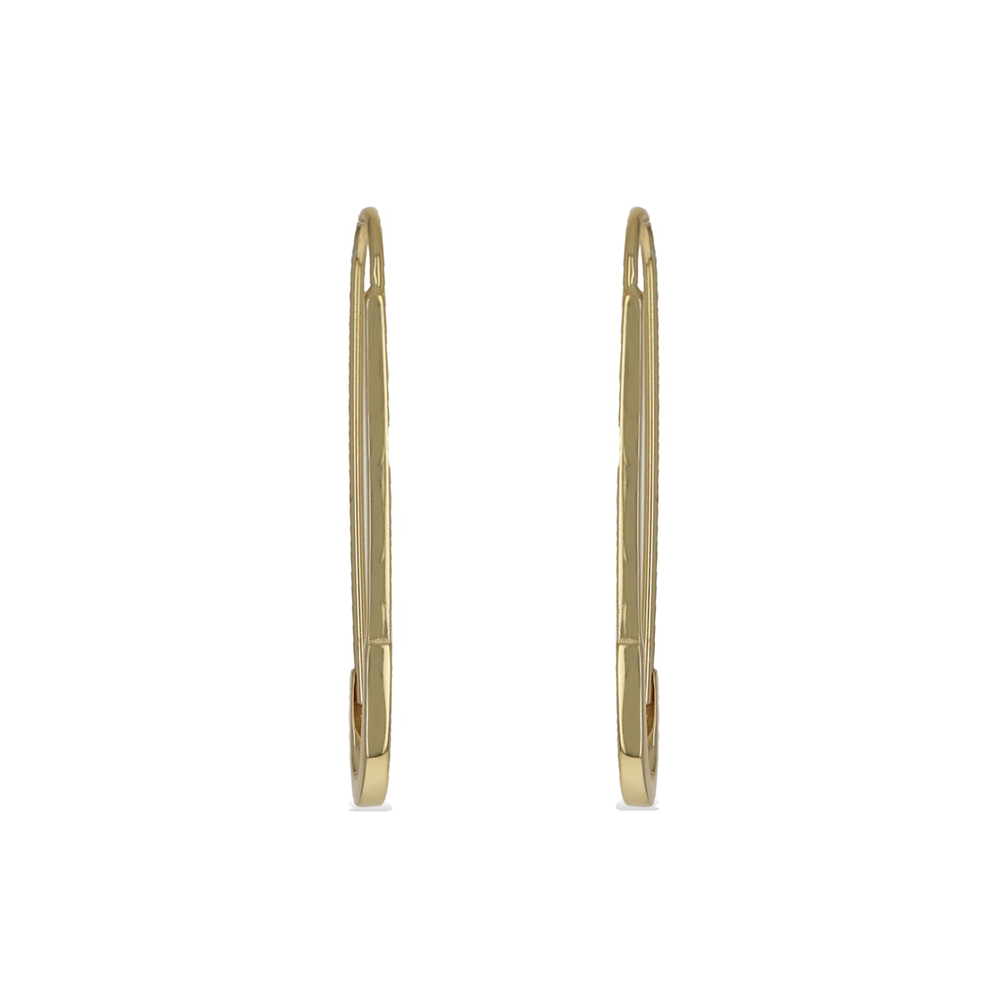 Gold Plain Oval Safety Pin Style Hoop Earrings 