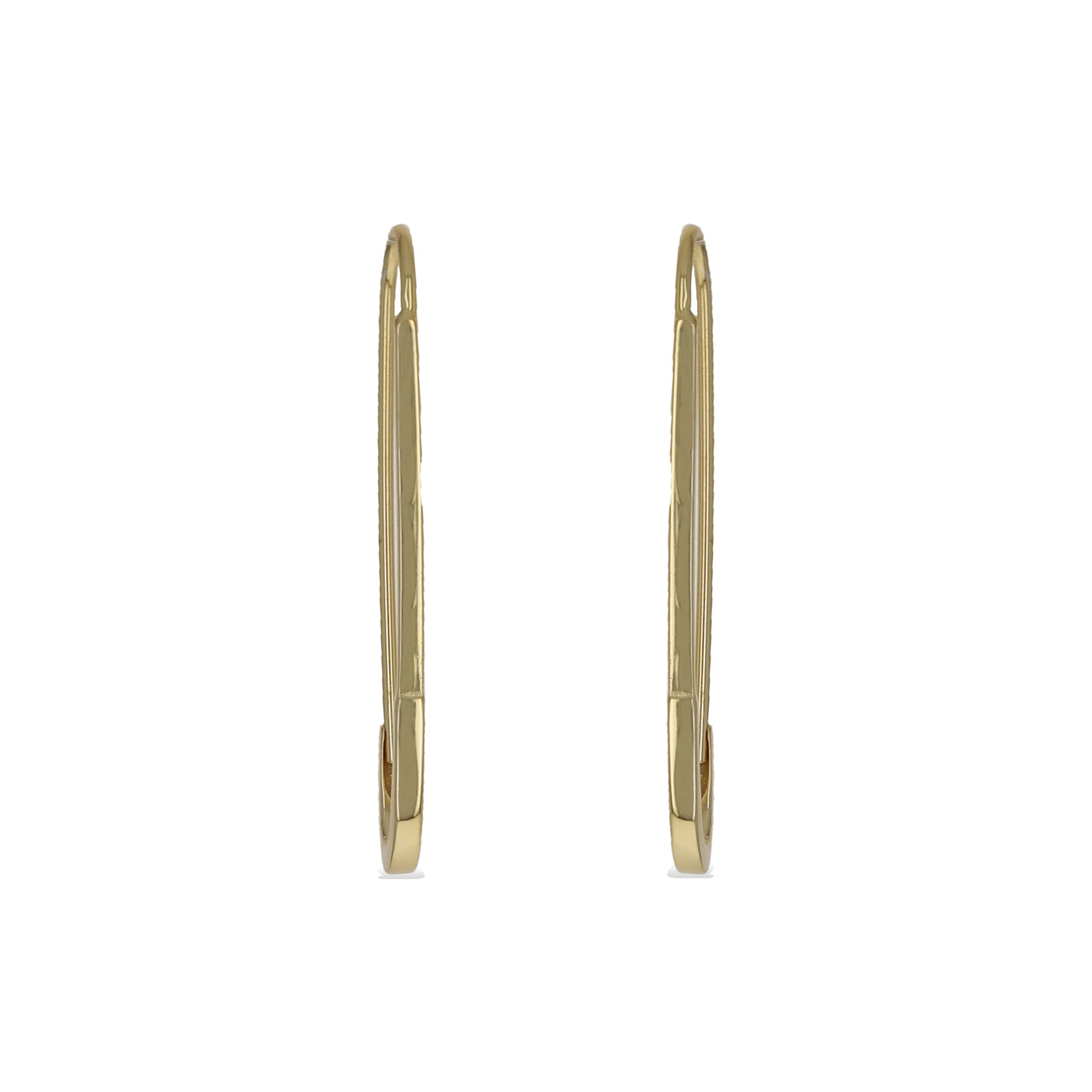 Gold Plain Oval Safety Pin Style Hoop Earrings 