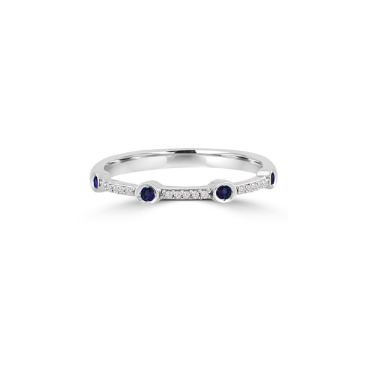 Thin Sapphire & Diamond 14k White Gold Stacking Ring | Alexandra Marks Jewelry
