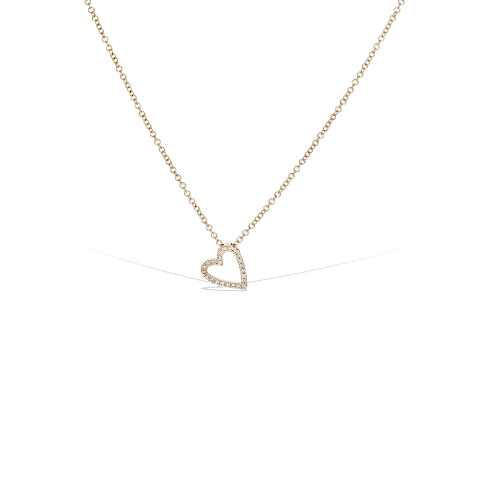 Small open heart diamond necklace in 14kt gold