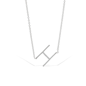 
            
                Load image into Gallery viewer, Silver Sideways Modern Letter H Initial necklace in Silver from Alexandra Marks Jewelry
            
        