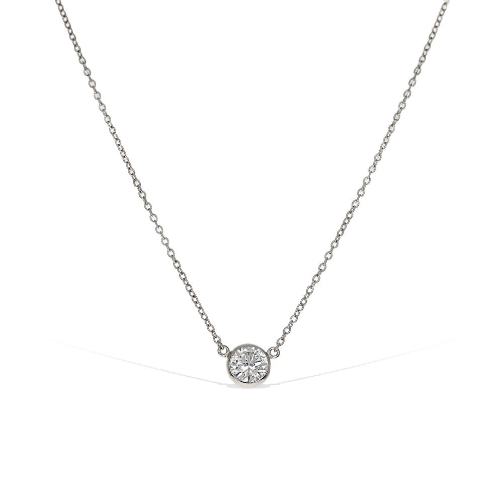 2.04ctw Round CZ Bezel Set Solitaire Necklace in Sterling Silver