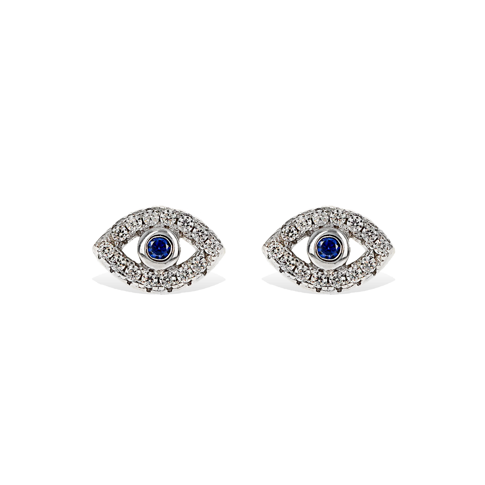 
            
                Load image into Gallery viewer, Sterling Silver Evil Eye CZ Stud Earrings - Alexandra Marks Jewelry
            
        