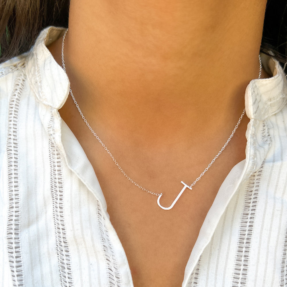 Sterling Silver Letter J Initial Necklace - Alexandra Marks Jewelry