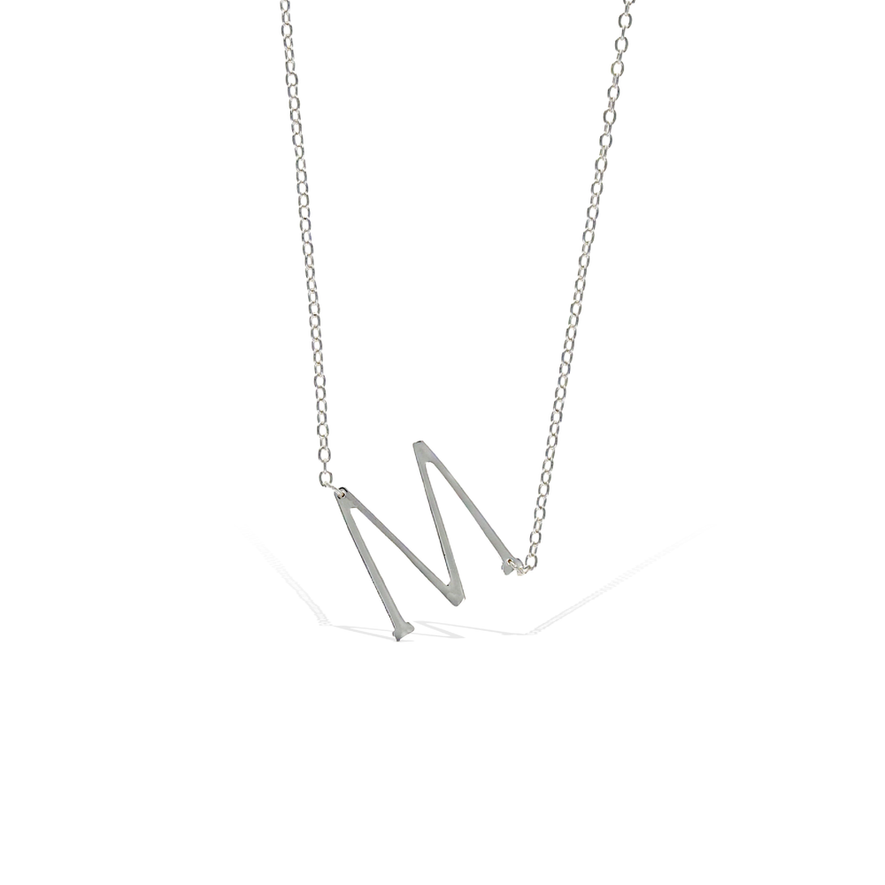
            
                Load image into Gallery viewer, Silver Letter M Initial Necklace - Alexandra Marks Jewelry
            
        
