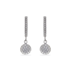 Small cz circle charm huggie hoop earrings in sterling silver