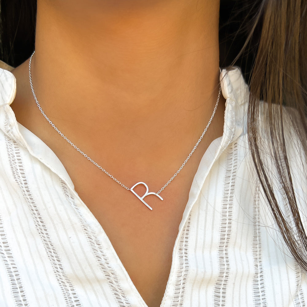 
            
                Load image into Gallery viewer, Silver Letter R Initial Necklace - Alexandra Marks jewelry
            
        