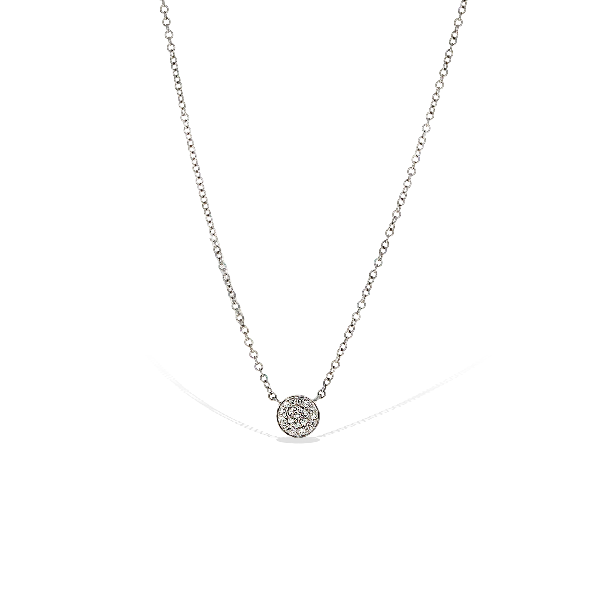 Alexandra Marks Jewelry | Petite Pave' Diamond Disc Necklace in 14kt White Gold