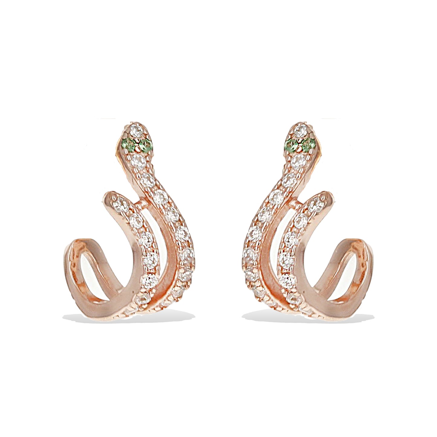 Alexandra Marks | Rose gold Green Eyed Snake Huggie Hoop Earrings