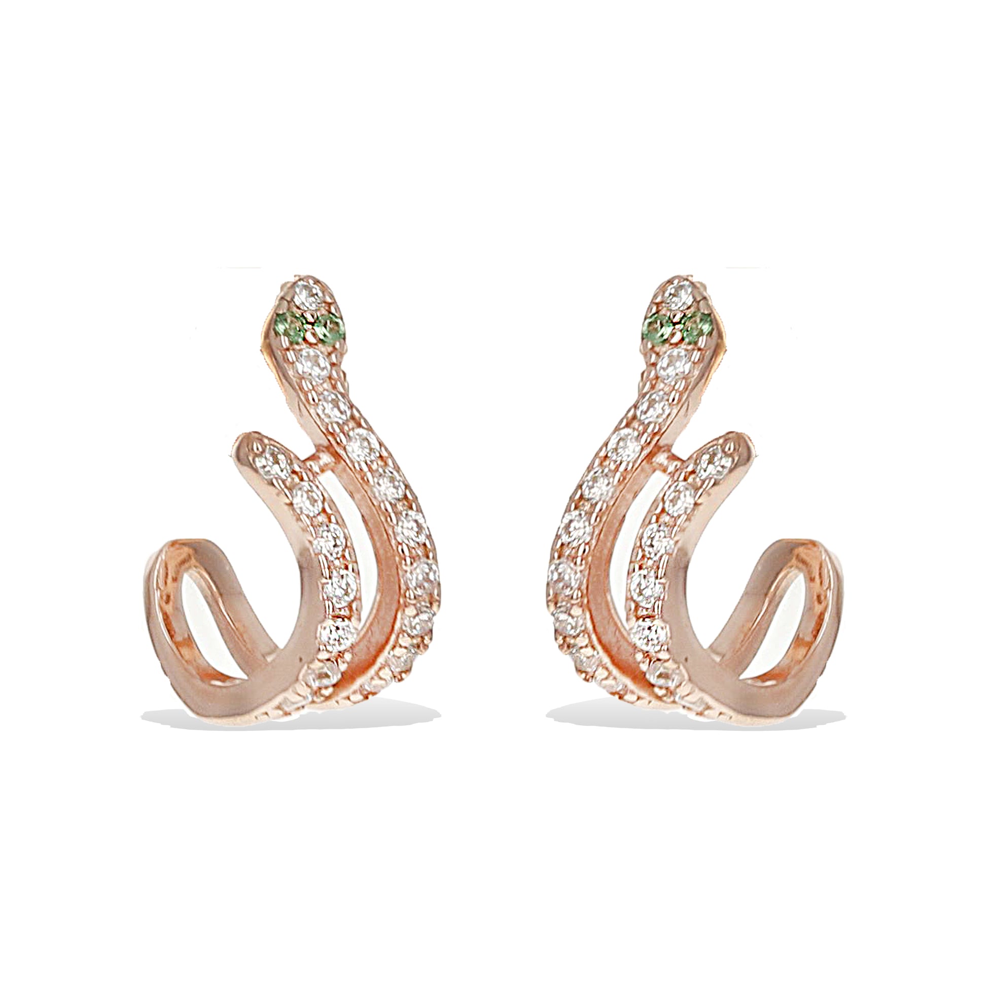 Alexandra Marks | Rose gold Green Eyed Snake Huggie Hoop Earrings