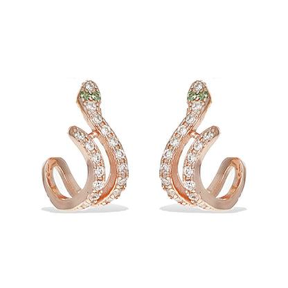 Alexandra Marks | Rose gold Green Eyed Snake Huggie Hoop Earrings