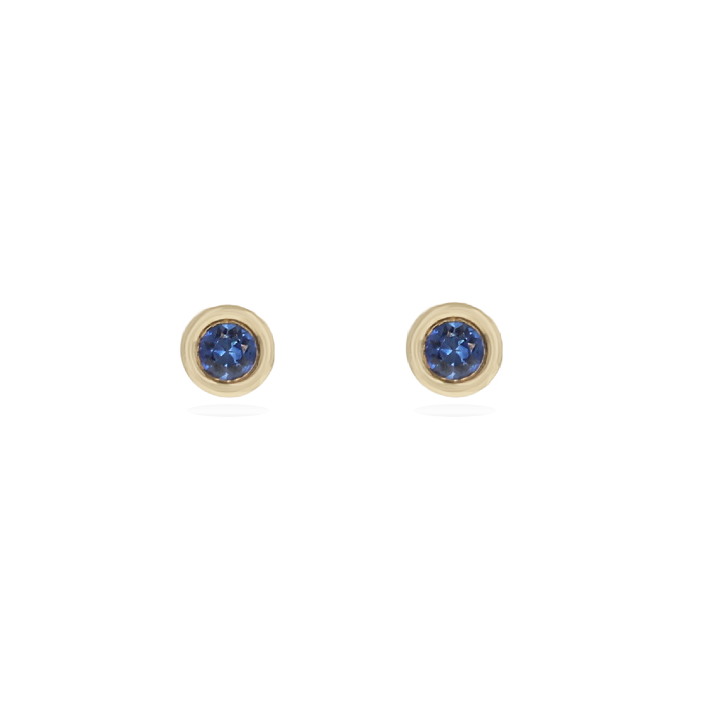 Petite Bezel Set Sapphire Modern Stud Earrings in Gold | Alexandra Marks Jewelry