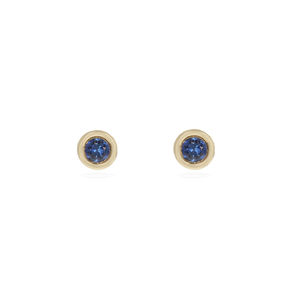 
            
                Load image into Gallery viewer, Petite Bezel Set Sapphire Modern Stud Earrings in Gold | Alexandra Marks Jewelry
            
        