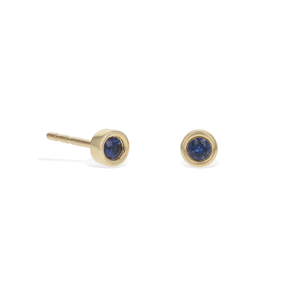 Simple Sapphire Stud Earrings in 14k Yellow Gold From Alexandra Marks Jewelry