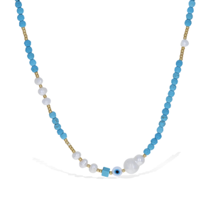 Turquoise & Pearl Evil Eye Beaded Necklace | Alexandra Marks Jewelry