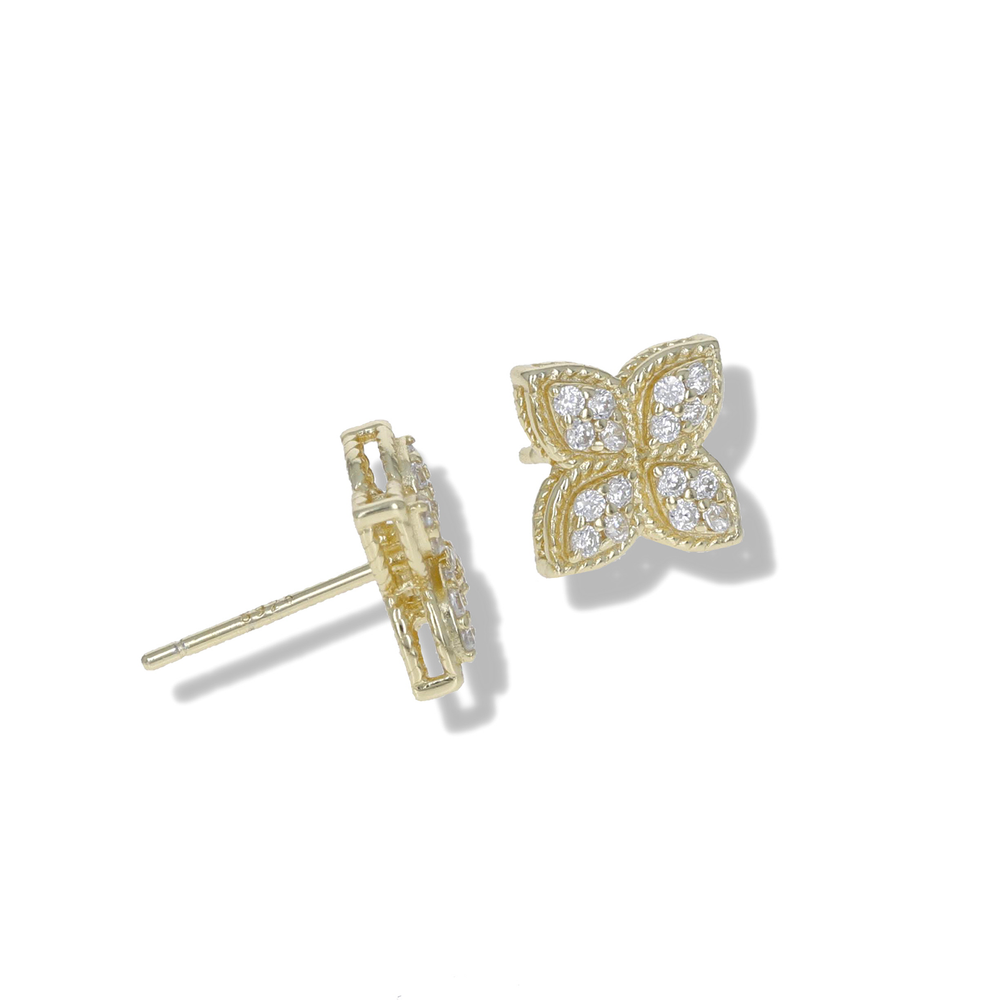 
            
                Load image into Gallery viewer, Classic Floral Gold CZ Stud Earrings - Alexandra Marks Jewelry
            
        