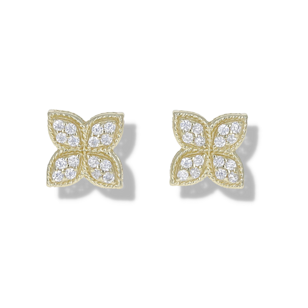 Alexandra Marks | Vintage Pointed Petal Gold CZ Bridal Stud Earrings