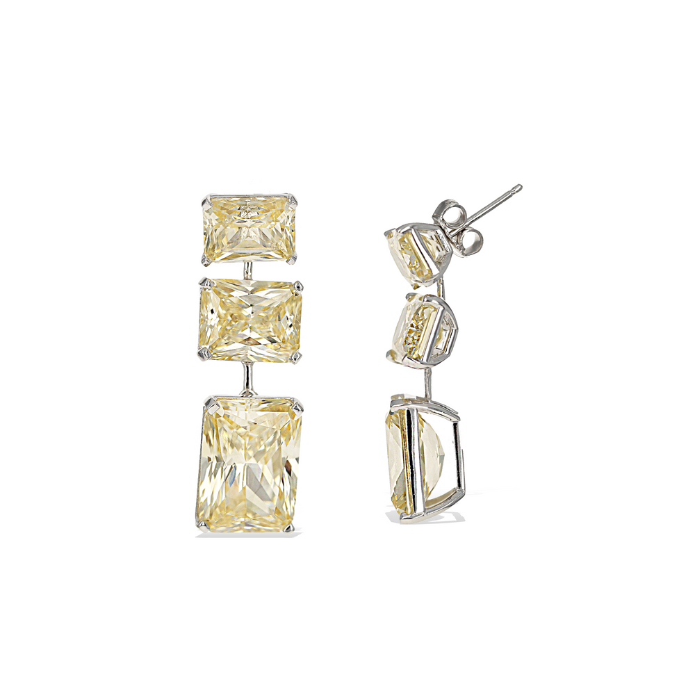
            
                Load image into Gallery viewer, Alexandra Marks - Classic Cushion Cut Yellow CZ Drop Earrings in Silver
            
        