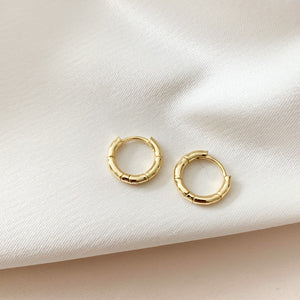 Small Bamboo 12mm Huggie Hoop In Gold Plated Silver - Alexandra Marks Jewelry