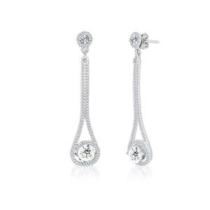 Front and side view of our teardrop encircled cubic zirconia drop earrings in sterling silver