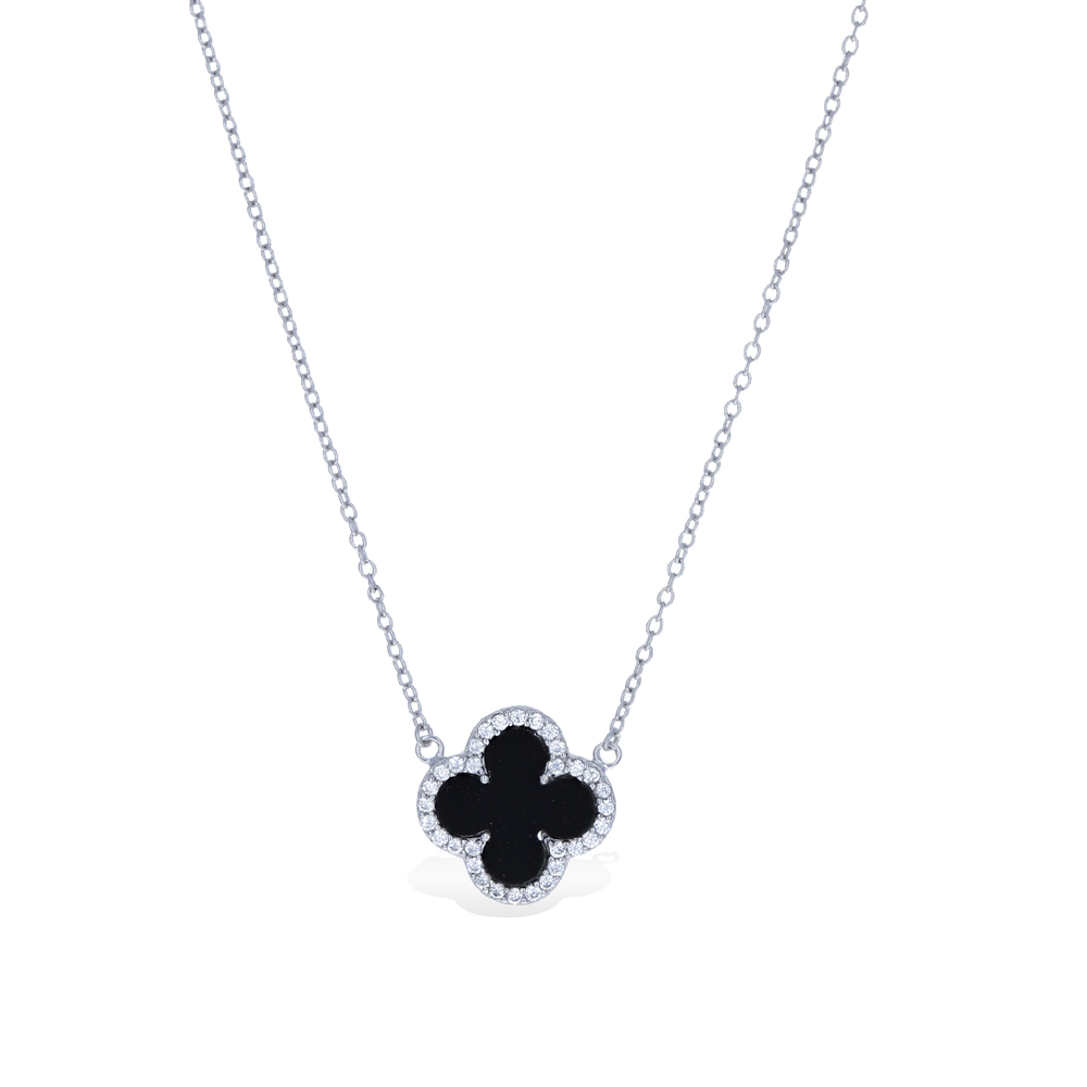 Black Onyx Clover Gemstone Necklace | Alexandra Marks Jewelry