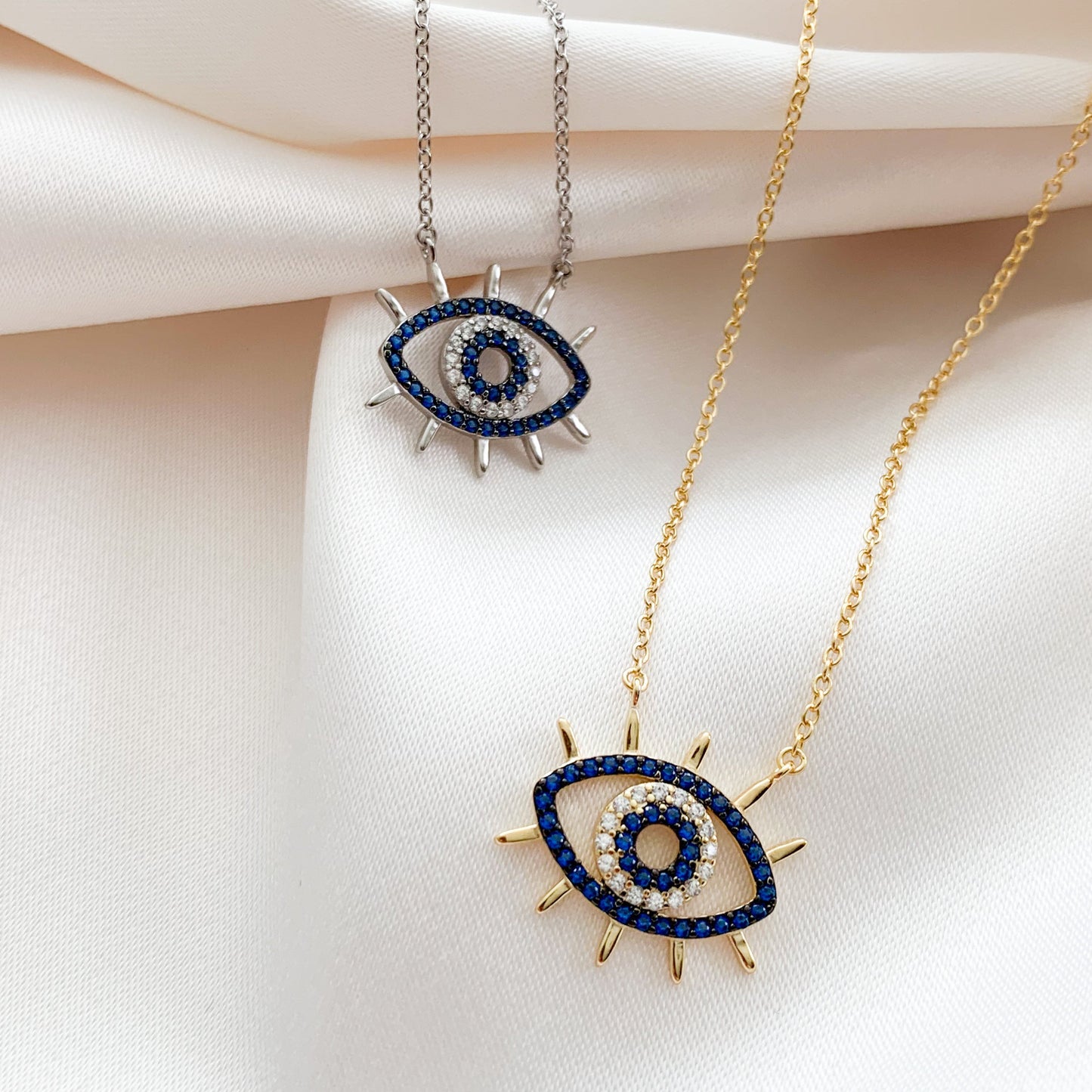 Lucky Evil Eye Pendant Necklaces, Silver and Gold - Alexandra Marks Jewelry