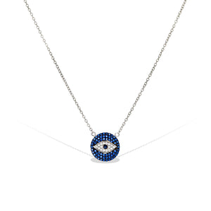 Sapphire CZ Evil Eye Disc Necklace in Silver | Alexandra Marks Jewelry
