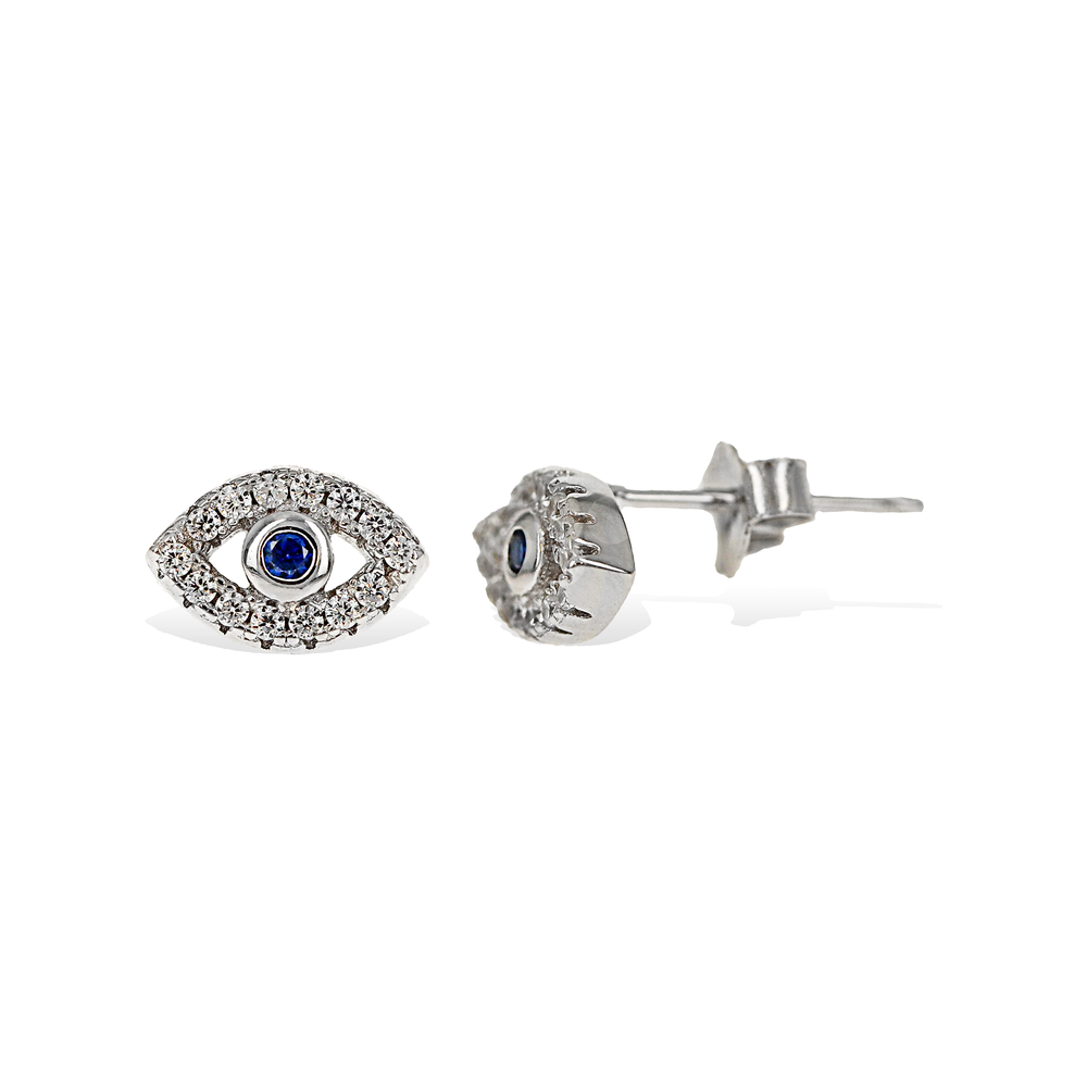 Alexandra Marks | Petite Blue CZ Evil Eye Stud Earrings in Sterling Silver
