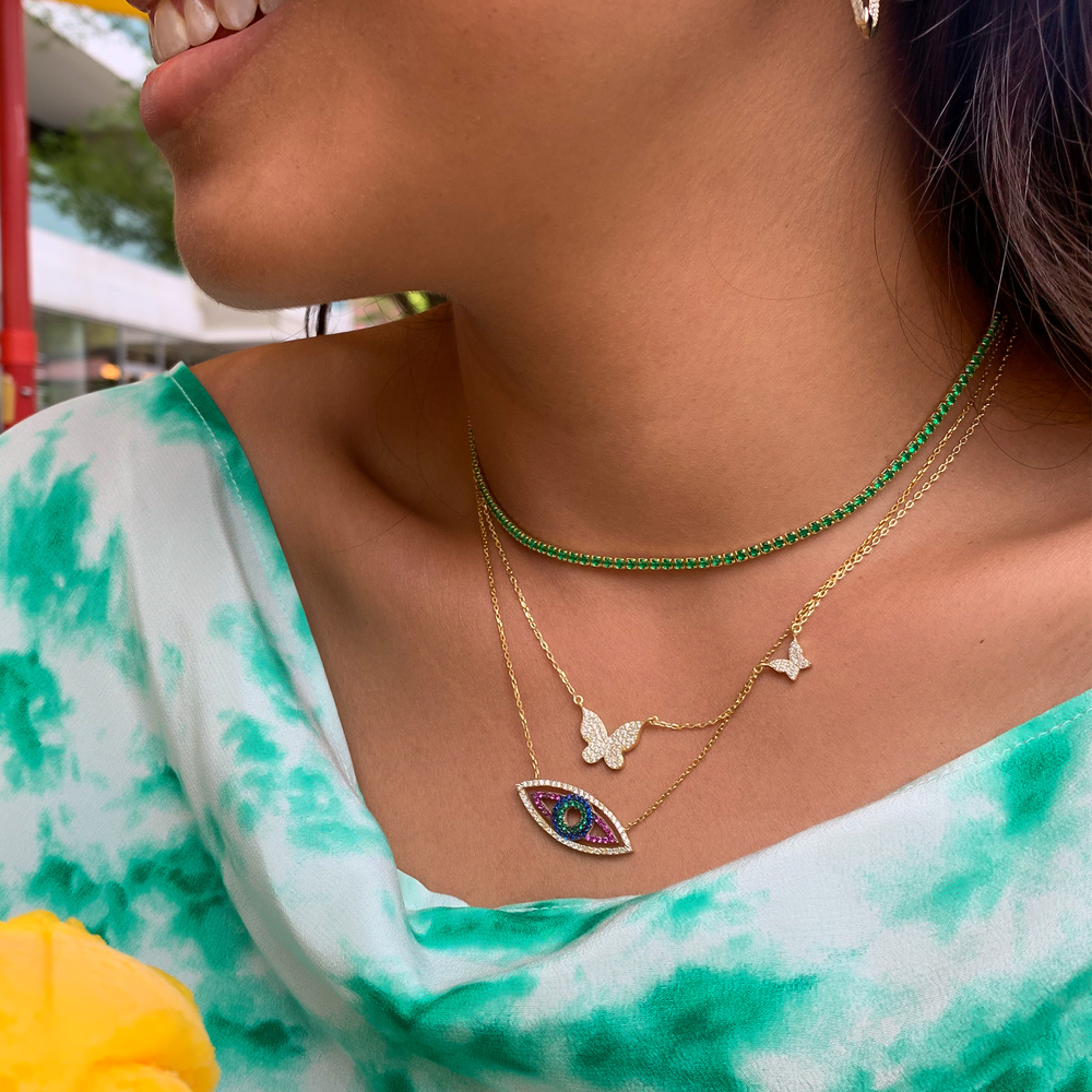 Gold dainty double cz butterfly necklace from Alexandra Marks Jewelry