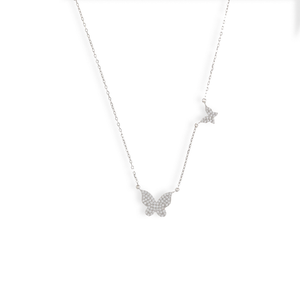 
            
                Load image into Gallery viewer, Alexandra Marks | Dainty CZ Double Butterfly Necklace in Silver
            
        