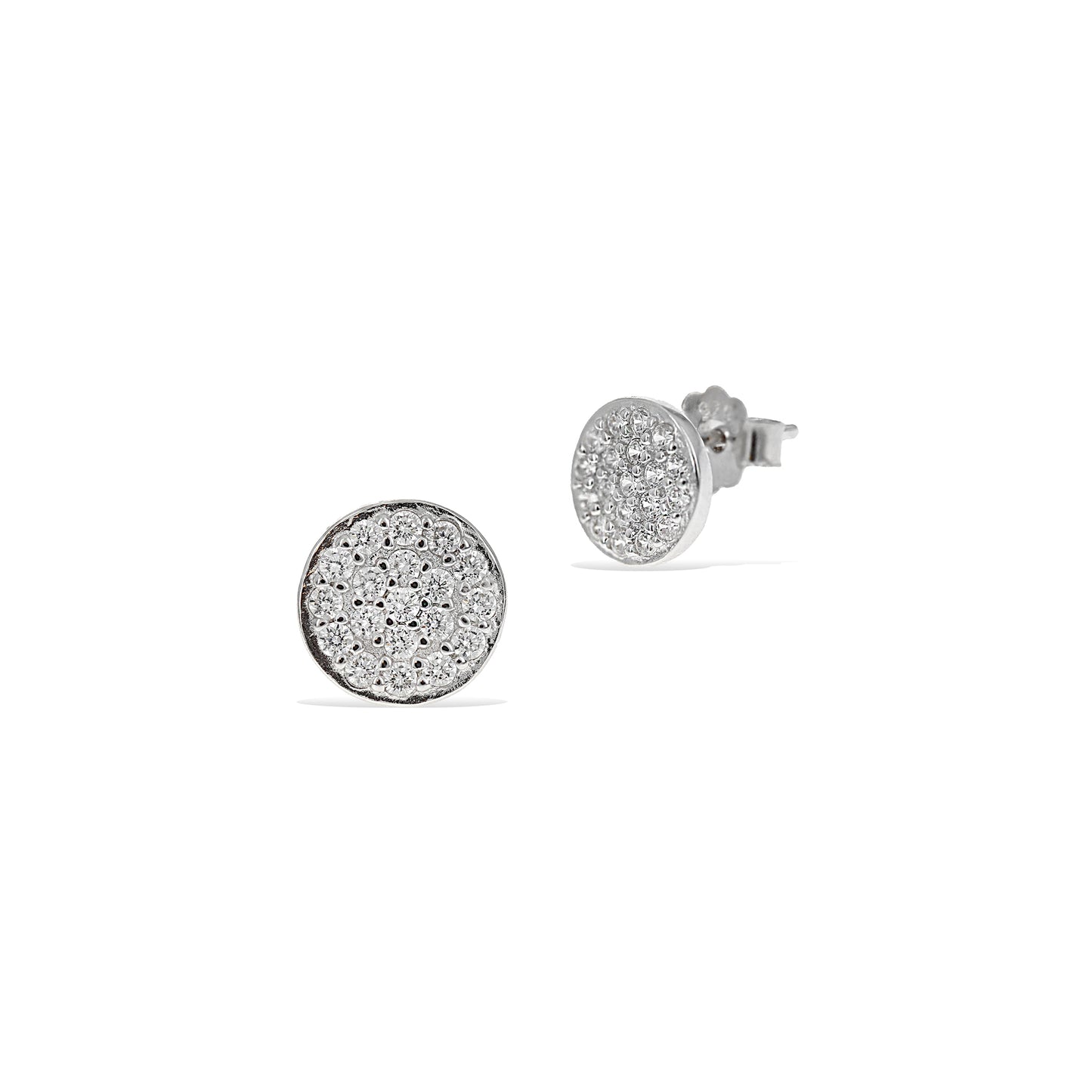 Classic Diamond Like Disc Stud Earings in Silver